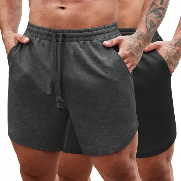 COOFANDY Mens Gym Workout Shorts 7 Inch Athletic Shorts 2 Pack Lightweight Bodybuilding Training Short Pants with Pocket