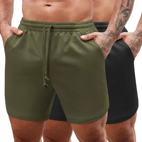 COOFANDY Mens Gym Workout Shorts 7 Inch Athletic Shorts 2 Pack Lightweight Bodybuilding Training Short Pants with Pocket