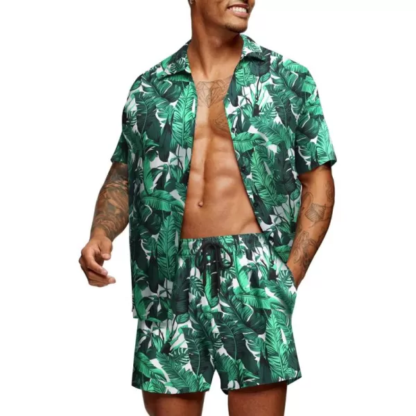 COOFANDY Men's Hawaiian Matching Set Summer Beach 2 Piece Outfits Flower Shirts and Shorts