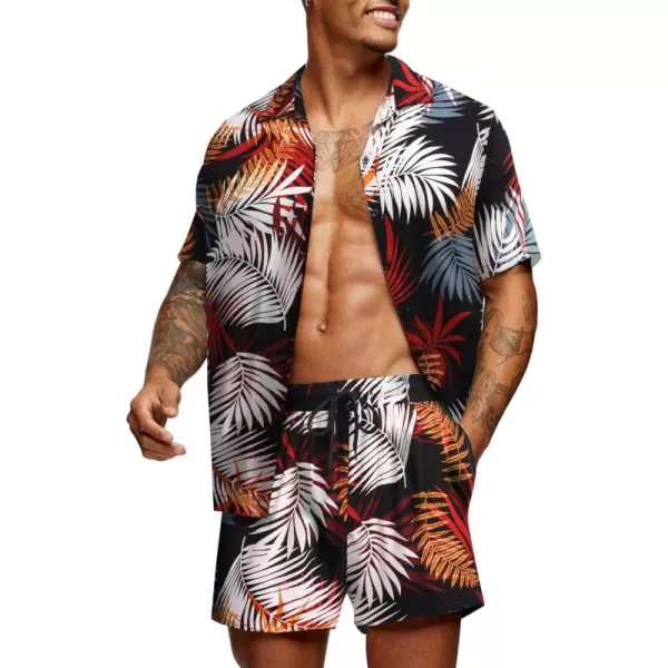 COOFANDY Men's Hawaiian Matching Set Summer Beach 2 Piece Outfits Flower Shirts and Shorts