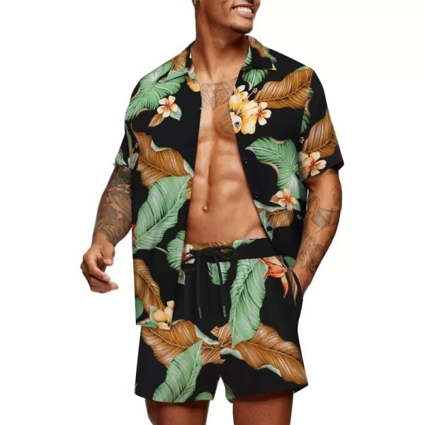 COOFANDY Men's Hawaiian Matching Set Summer Beach 2 Piece Outfits Flower Shirts and Shorts