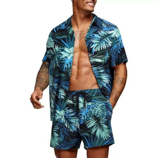 COOFANDY Men's Hawaiian Matching Set Summer Beach 2 Piece Outfits Flower Shirts and Shorts