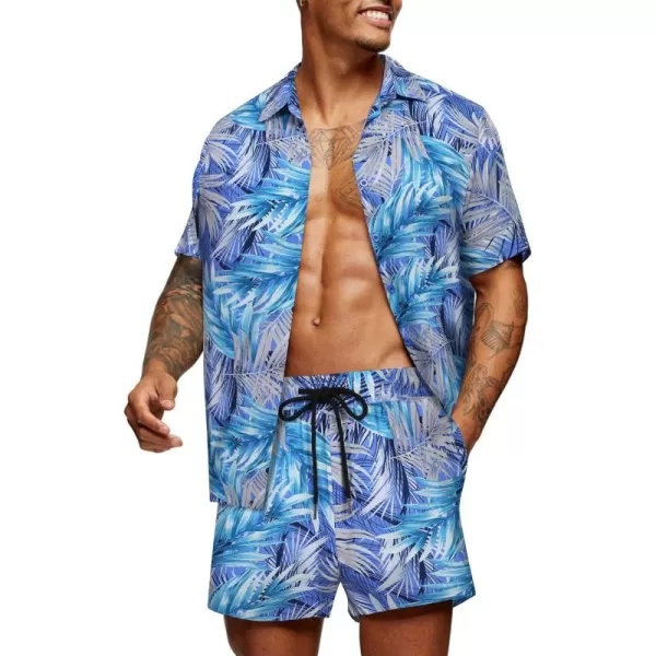 COOFANDY Men's Hawaiian Matching Set Summer Beach 2 Piece Outfits Flower Shirts and Shorts