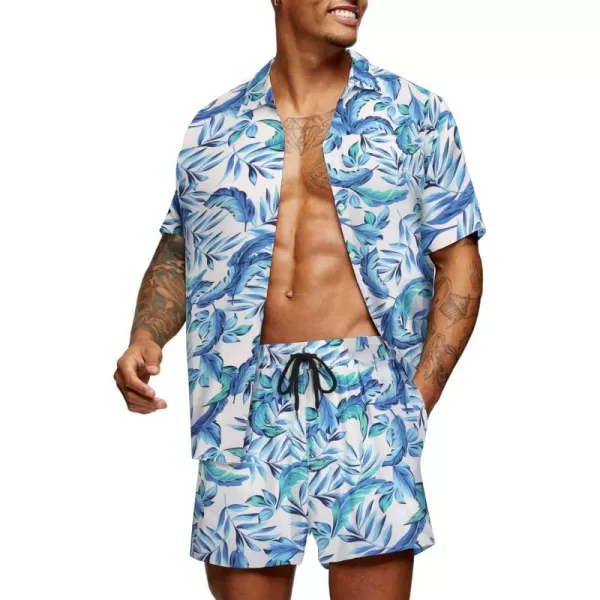 COOFANDY Men's Hawaiian Matching Set Summer Beach 2 Piece Outfits Flower Shirts and Shorts