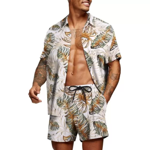 COOFANDY Men's Hawaiian Matching Set Summer Beach 2 Piece Outfits Flower Shirts and Shorts