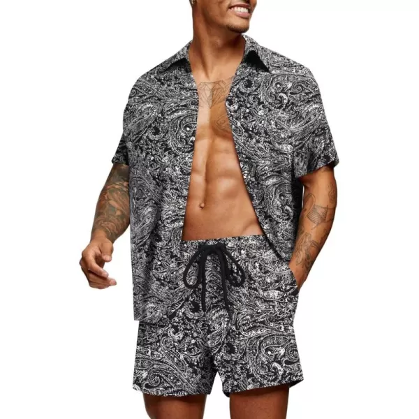 COOFANDY Men's Hawaiian Matching Set Summer Beach 2 Piece Outfits Flower Shirts and Shorts