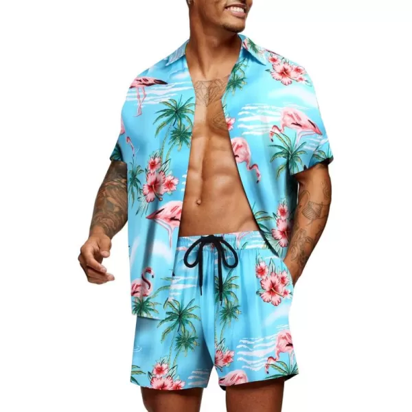 COOFANDY Men's Hawaiian Matching Set Summer Beach 2 Piece Outfits Flower Shirts and Shorts