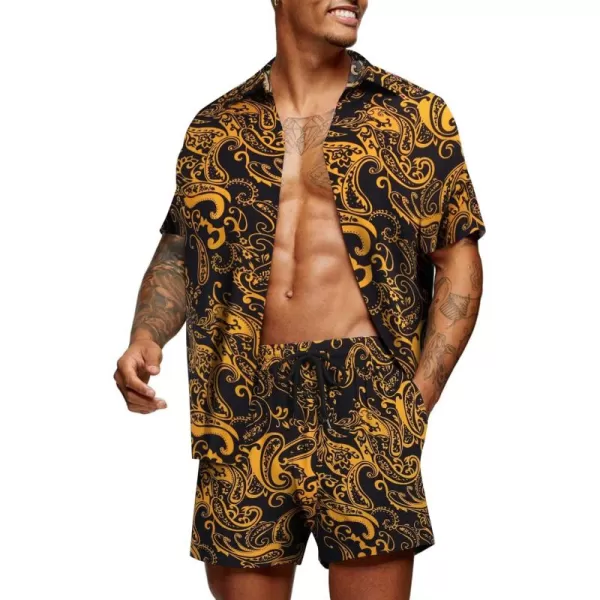 COOFANDY Men's Hawaiian Matching Set Summer Beach 2 Piece Outfits Flower Shirts and Shorts