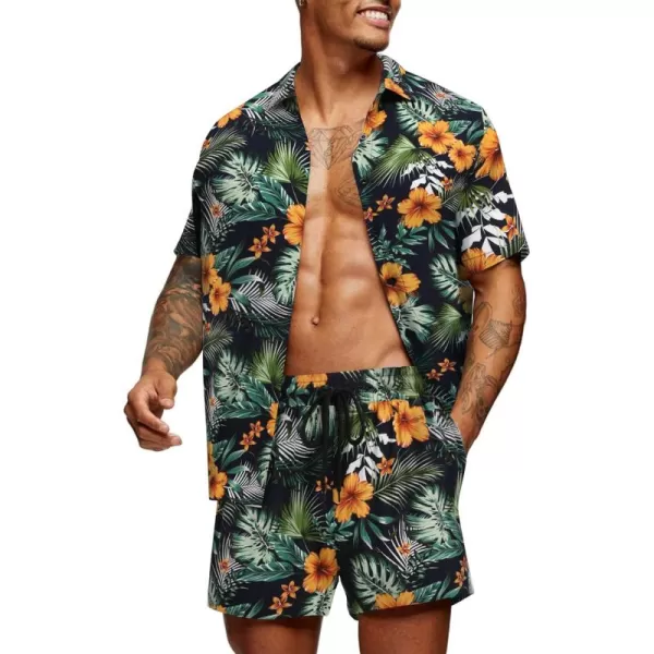 COOFANDY Men's Hawaiian Matching Set Summer Beach 2 Piece Outfits Flower Shirts and Shorts