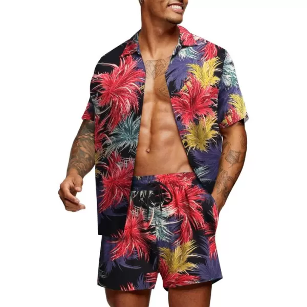 COOFANDY Men's Hawaiian Matching Set Summer Beach 2 Piece Outfits Flower Shirts and Shorts