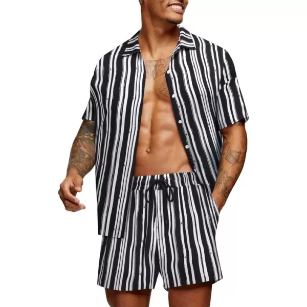 COOFANDY Men's Hawaiian Matching Set Summer Beach 2 Piece Outfits Flower Shirts and Shorts