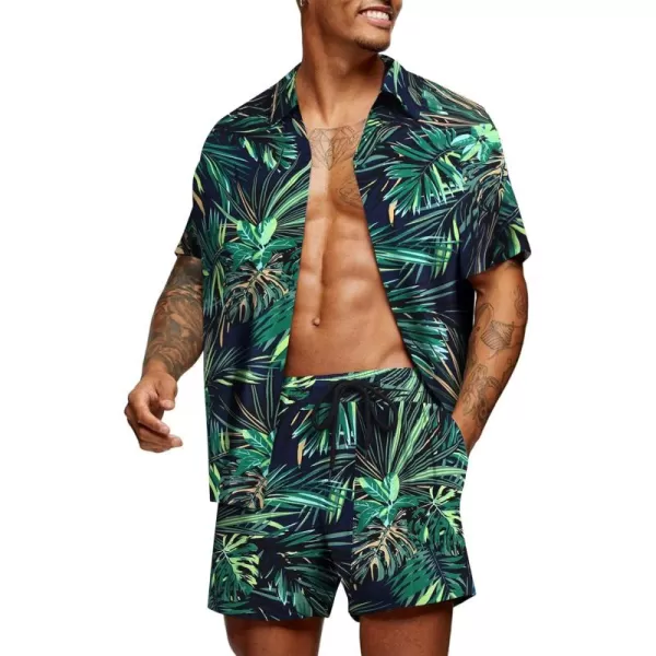 COOFANDY Men's Hawaiian Matching Set Summer Beach 2 Piece Outfits Flower Shirts and Shorts