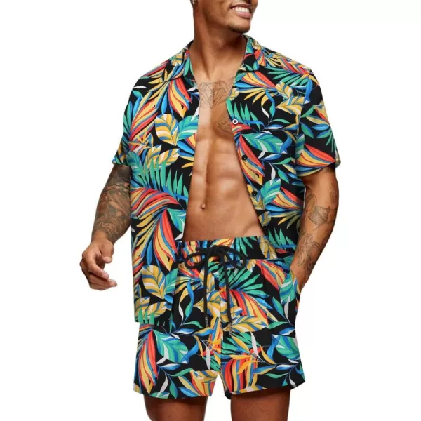 COOFANDY Men's Hawaiian Matching Set Summer Beach 2 Piece Outfits Flower Shirts and Shorts
