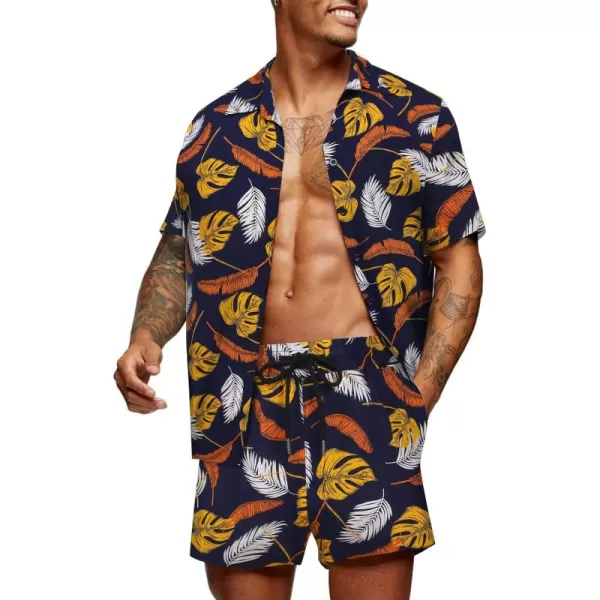 COOFANDY Men's Hawaiian Matching Set Summer Beach 2 Piece Outfits Flower Shirts and Shorts