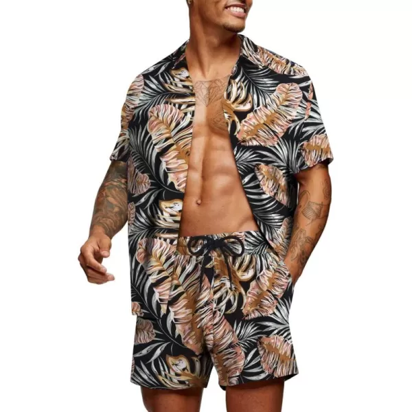 COOFANDY Men's Hawaiian Matching Set Summer Beach 2 Piece Outfits Flower Shirts and Shorts