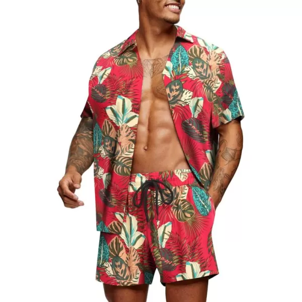 COOFANDY Men's Hawaiian Matching Set Summer Beach 2 Piece Outfits Flower Shirts and Shorts