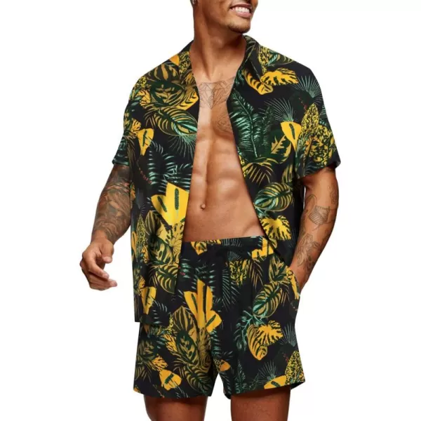 COOFANDY Men's Hawaiian Matching Set Summer Beach 2 Piece Outfits Flower Shirts and Shorts