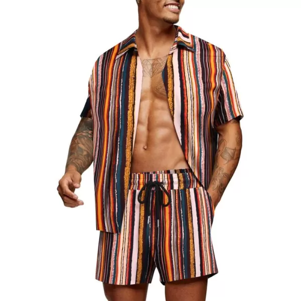 COOFANDY Men's Hawaiian Matching Set Summer Beach 2 Piece Outfits Flower Shirts and Shorts