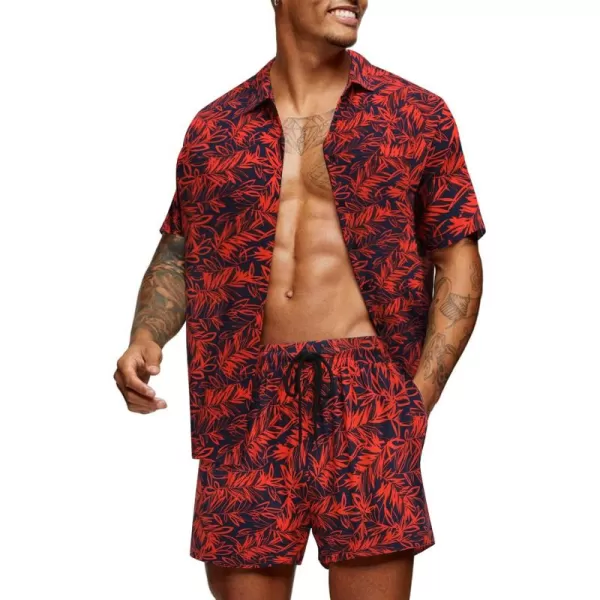 COOFANDY Men's Hawaiian Matching Set Summer Beach 2 Piece Outfits Flower Shirts and Shorts