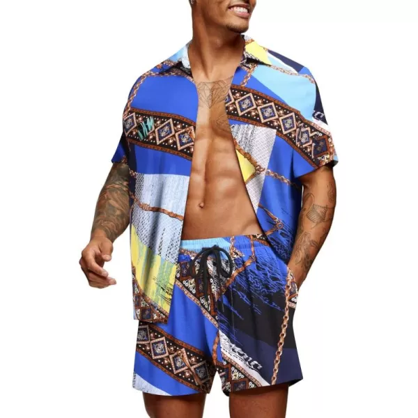 COOFANDY Men's Hawaiian Matching Set Summer Beach 2 Piece Outfits Flower Shirts and Shorts