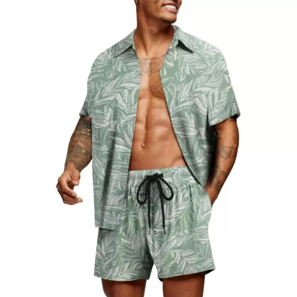 COOFANDY Men's Hawaiian Matching Set Summer Beach 2 Piece Outfits Flower Shirts and Shorts