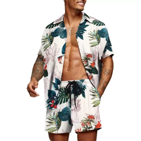 COOFANDY Men's Hawaiian Matching Set Summer Beach 2 Piece Outfits Flower Shirts and Shorts
