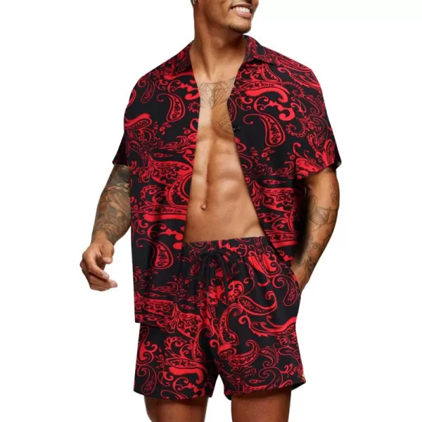 COOFANDY Men's Hawaiian Matching Set Summer Beach 2 Piece Outfits Flower Shirts and Shorts
