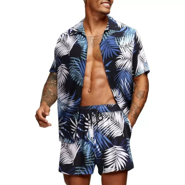 COOFANDY Men's Hawaiian Matching Set Summer Beach 2 Piece Outfits Flower Shirts and Shorts