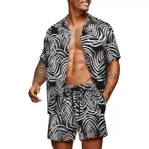 COOFANDY Men's Hawaiian Matching Set Summer Beach 2 Piece Outfits Flower Shirts and Shorts