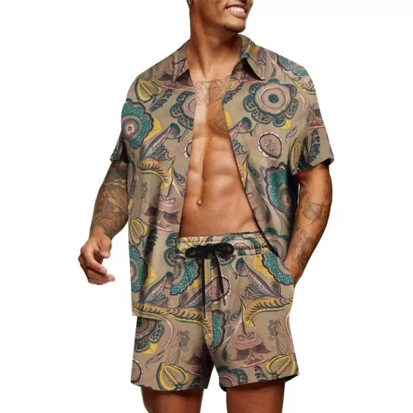 COOFANDY Men's Hawaiian Matching Set Summer Beach 2 Piece Outfits Flower Shirts and Shorts