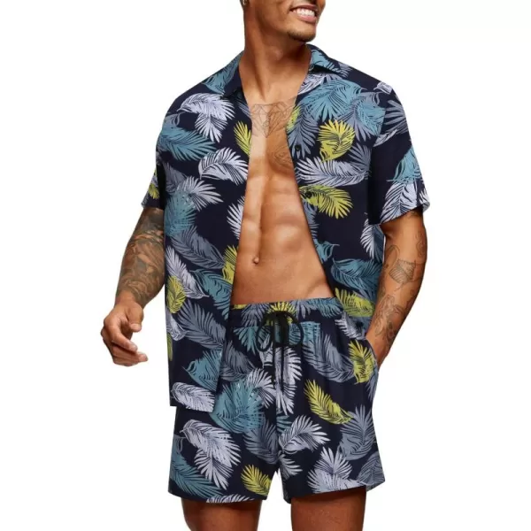 COOFANDY Men's Hawaiian Matching Set Summer Beach 2 Piece Outfits Flower Shirts and Shorts