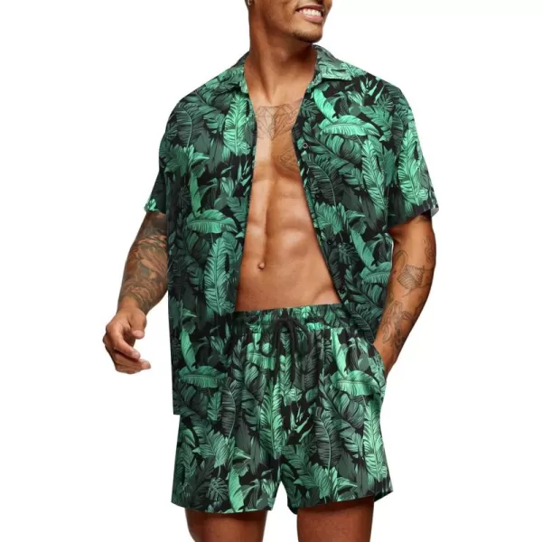 COOFANDY Men's Hawaiian Matching Set Summer Beach 2 Piece Outfits Flower Shirts and Shorts