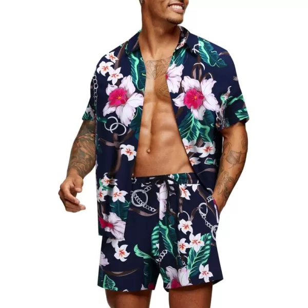 COOFANDY Men's Hawaiian Matching Set Summer Beach 2 Piece Outfits Flower Shirts and Shorts