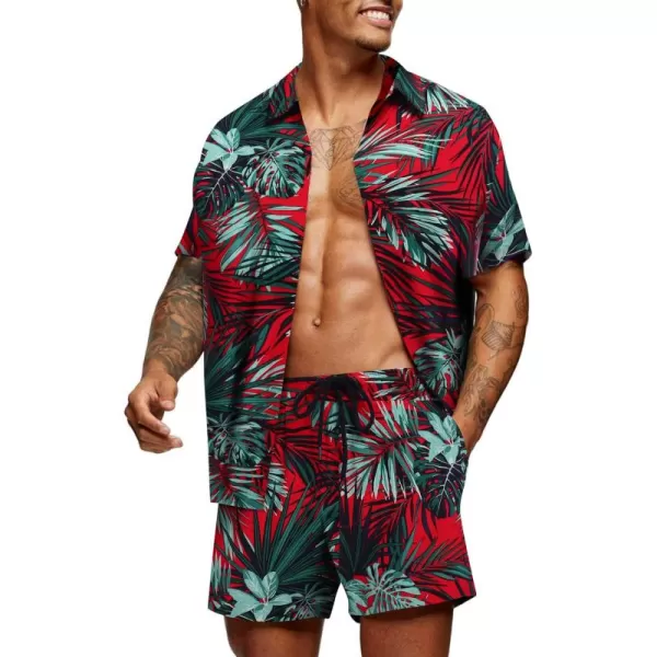 COOFANDY Men's Hawaiian Matching Set Summer Beach 2 Piece Outfits Flower Shirts and Shorts