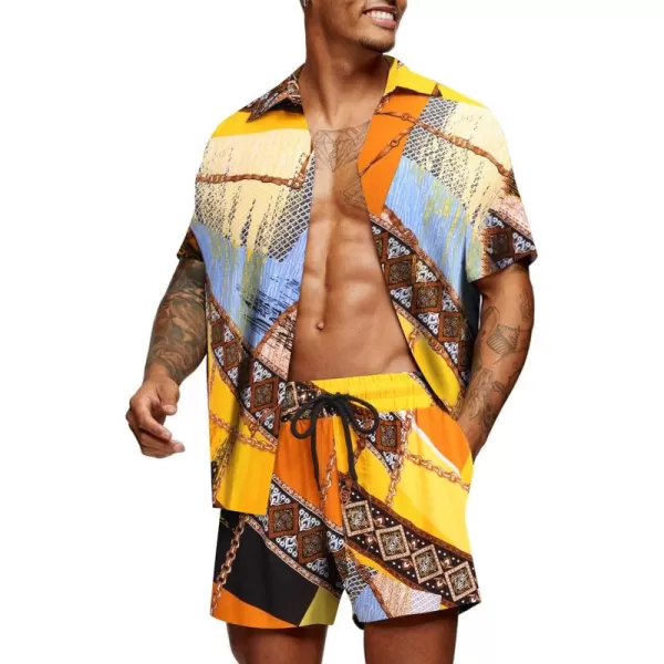 COOFANDY Men's Hawaiian Matching Set Summer Beach 2 Piece Outfits Flower Shirts and Shorts