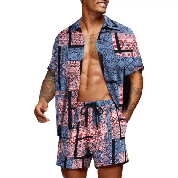 COOFANDY Men's Hawaiian Matching Set Summer Beach 2 Piece Outfits Flower Shirts and Shorts
