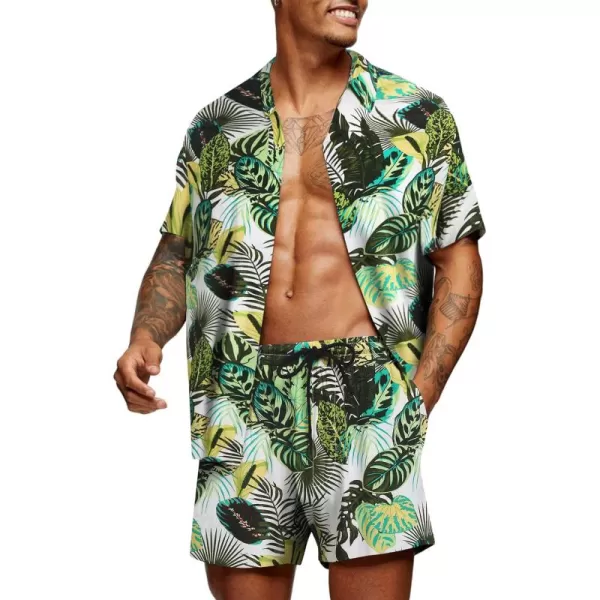 COOFANDY Men's Hawaiian Matching Set Summer Beach 2 Piece Outfits Flower Shirts and Shorts