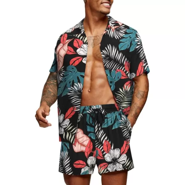 COOFANDY Men's Hawaiian Matching Set Summer Beach 2 Piece Outfits Flower Shirts and Shorts