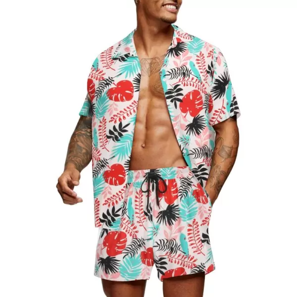 COOFANDY Men's Hawaiian Matching Set Summer Beach 2 Piece Outfits Flower Shirts and Shorts