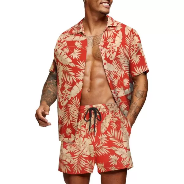 COOFANDY Men's Hawaiian Matching Set Summer Beach 2 Piece Outfits Flower Shirts and Shorts
