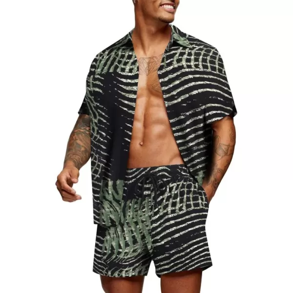 COOFANDY Men's Hawaiian Matching Set Summer Beach 2 Piece Outfits Flower Shirts and Shorts