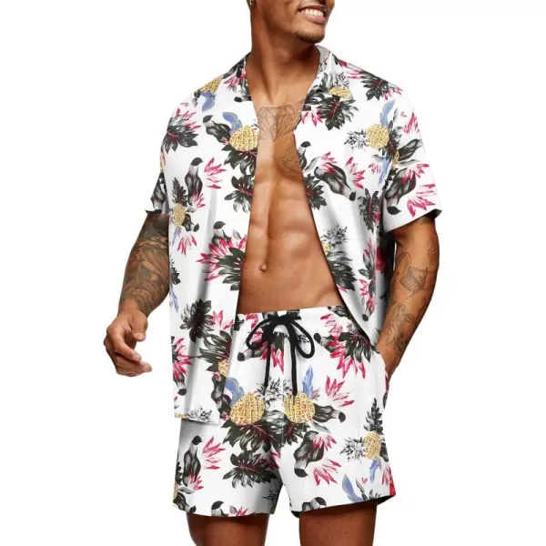 COOFANDY Men's Hawaiian Matching Set Summer Beach 2 Piece Outfits Flower Shirts and Shorts