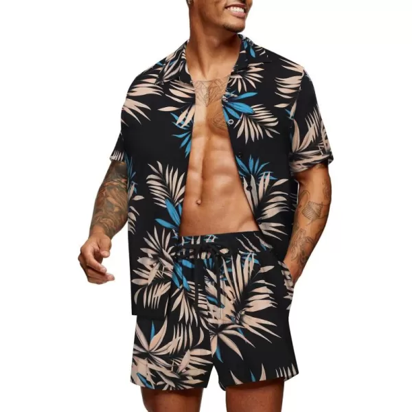 COOFANDY Men's Hawaiian Matching Set Summer Beach 2 Piece Outfits Flower Shirts and Shorts
