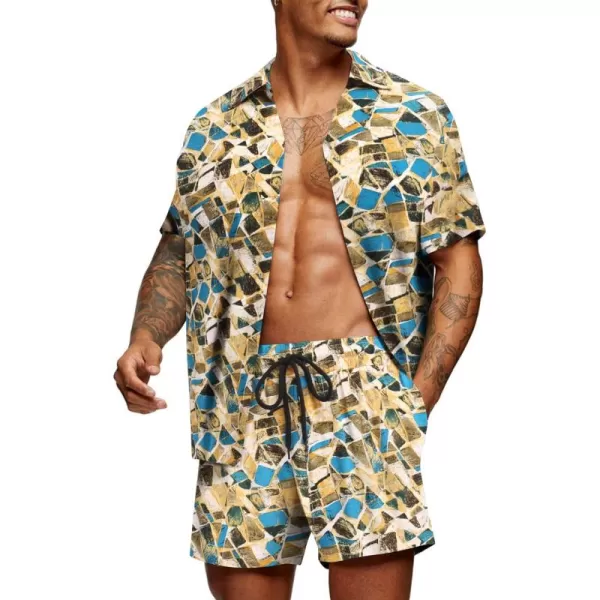COOFANDY Men's Hawaiian Matching Set Summer Beach 2 Piece Outfits Flower Shirts and Shorts