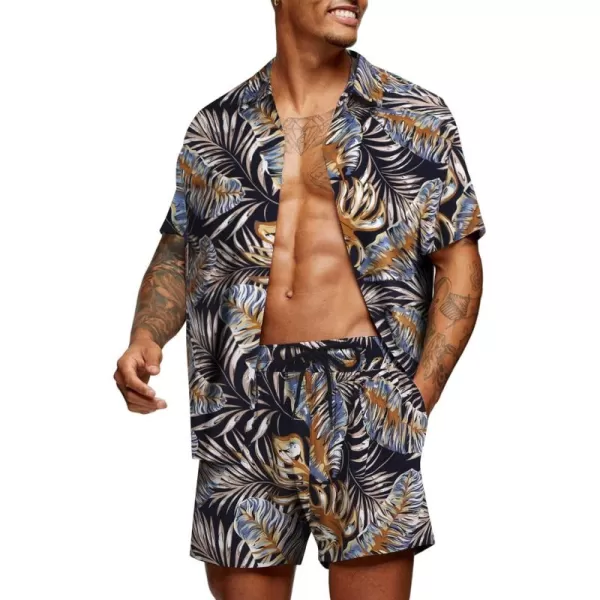 COOFANDY Men's Hawaiian Matching Set Summer Beach 2 Piece Outfits Flower Shirts and Shorts