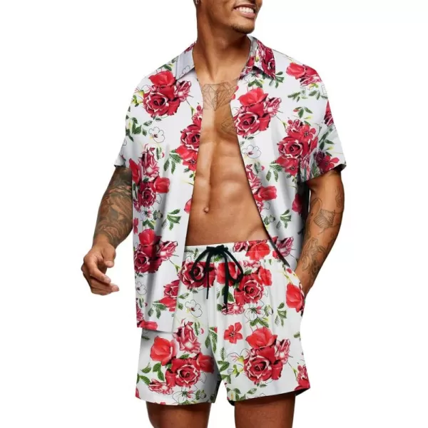 COOFANDY Men's Hawaiian Matching Set Summer Beach 2 Piece Outfits Flower Shirts and Shorts