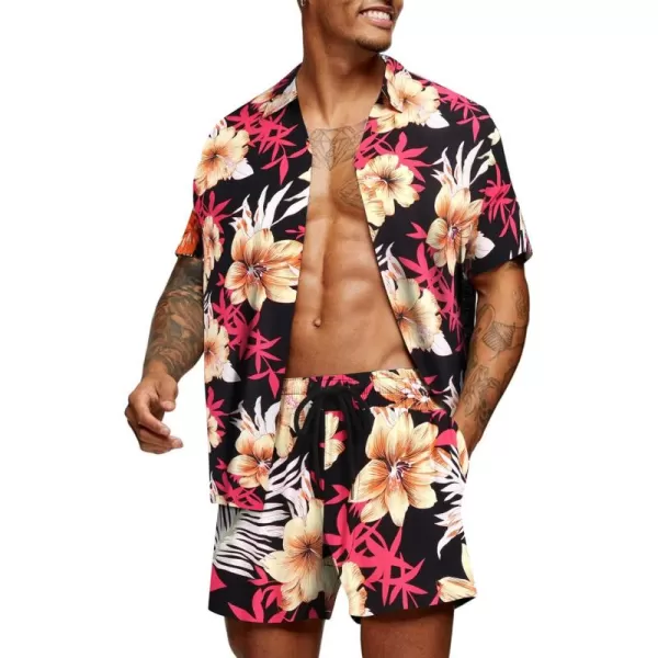 COOFANDY Men's Hawaiian Matching Set Summer Beach 2 Piece Outfits Flower Shirts and Shorts
