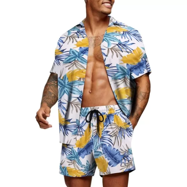 COOFANDY Men's Hawaiian Matching Set Summer Beach 2 Piece Outfits Flower Shirts and Shorts