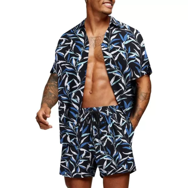 COOFANDY Men's Hawaiian Matching Set Summer Beach 2 Piece Outfits Flower Shirts and Shorts