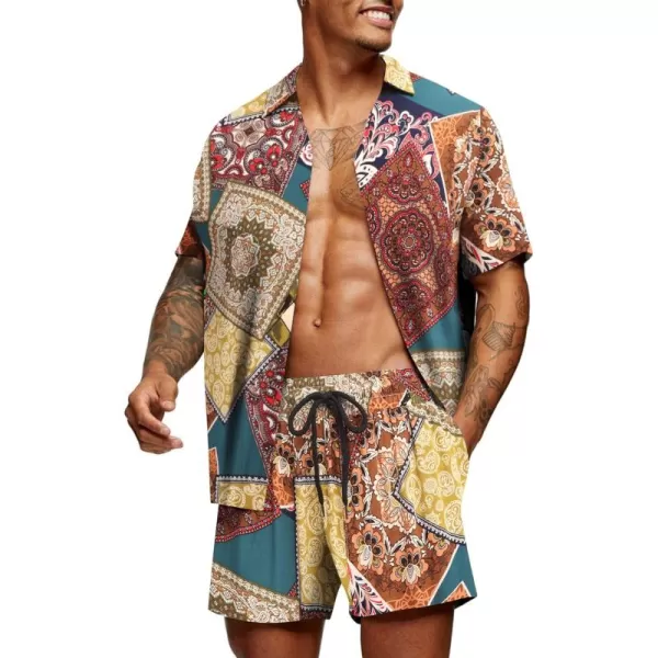 COOFANDY Men's Hawaiian Matching Set Summer Beach 2 Piece Outfits Flower Shirts and Shorts